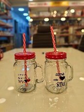 كوب زجاجي بيد و غطاء احمر 450 مل