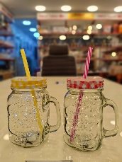 كوب زجاجي بيد و شفاط 450 مل