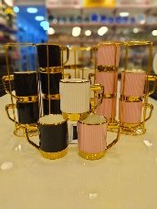 طقم شاي بورسلين 6 قطع مع حامل عمودي